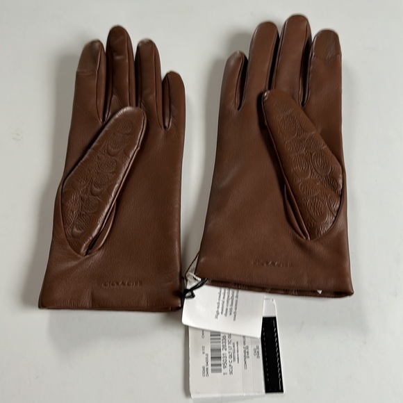 Coach Signature Leather Tech Gloves C5260 dark saddle 6 1/2 S - Picture 3 of 6